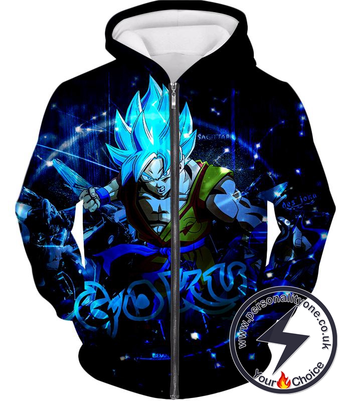 Dragon Ball Super Cool Super Saiyan Blue Goku Promo Action Anime Zip Up Hoodie